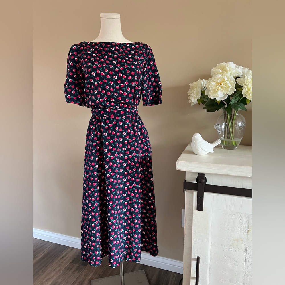 Vintage 1980s vintage floral blouse skirt set XS